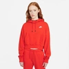 Nike Women's Sportswear Essential Zipper Cropped Fleece Hoodie In Chile Red/white