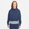 Nike Women's Sportswear Essential Zipper Cropped Fleece Hoodie In Midnight Navy/heather/black