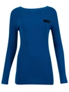 SACAI WOOL KNIT AND SATIN PULLOVER TOP BLUE