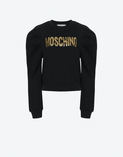 Moschino Painted Logo Cotton Sweatshirt In Black