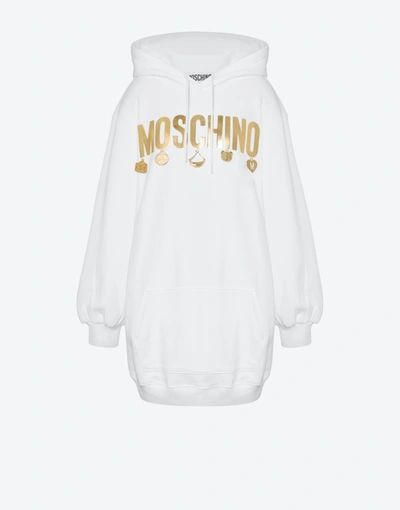 Moschino Charms Hooded Fleece Dress In White