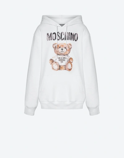 Moschino Painted Teddy Bear Hooded Sweatshirt In White