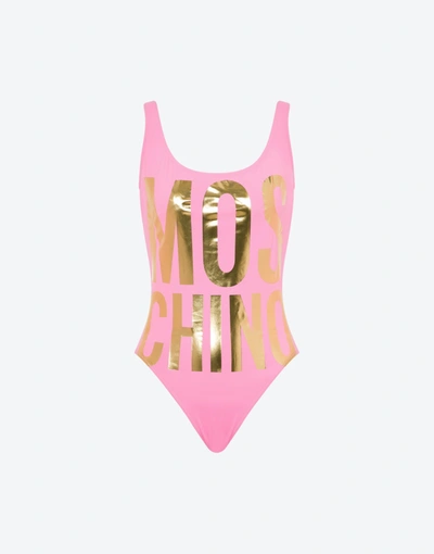 Moschino Gold Logo One-piece Swimsuit In Pink