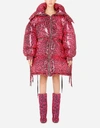 DOLCE & GABBANA FOILED SATIN DOWN JACKET WITH NEON LEOPARD PRINT
