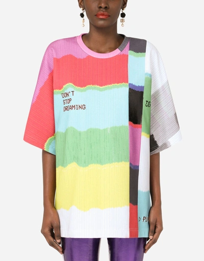 Dolce & Gabbana Short-sleeved Glitch-print Jersey T-shirt In Multicolor