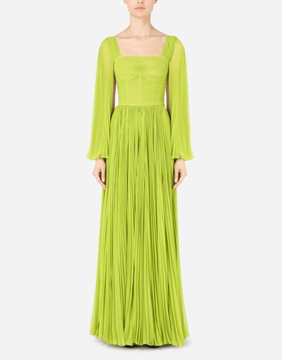 Dolce & Gabbana Dresses - Long Chiffon Dress With Sunray Pleats In Green