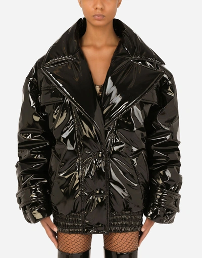 Dolce & Gabbana Padded Patent Leather Jacket In Black