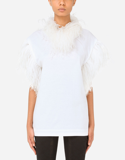 Dolce & Gabbana Jersey T-shirt With Feathers In White