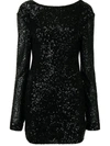 In The Mood For Love Cowl-back Long-sleeved Sequin Mini Dress In Schwarz