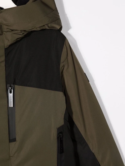 Woolrich Kids' Hooded Colour-block Jacket In 绿色