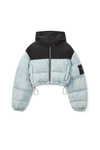 Alexander Wang Cropped Quilted Padded Denim And Canvas Jacket In Bleach Multi