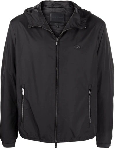 Emporio Armani Water-repellent Hooded Jacket In Navy