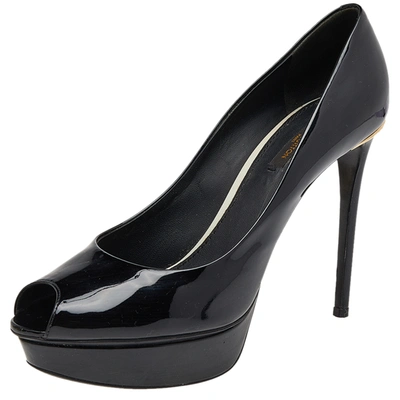 Pre-owned Louis Vuitton Black Patent Leather Eyeline Peep Toe Platform Pumps Size 39