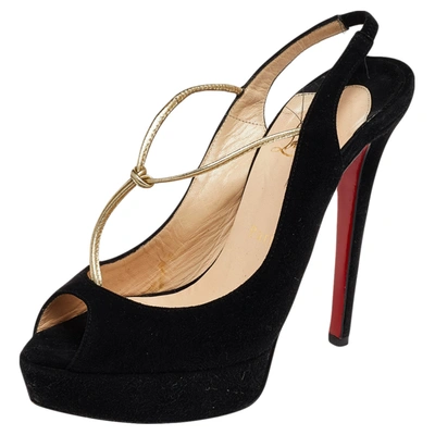 Pre-owned Christian Louboutin Black Suede Colibretta T-strap Sandals Size 36.5