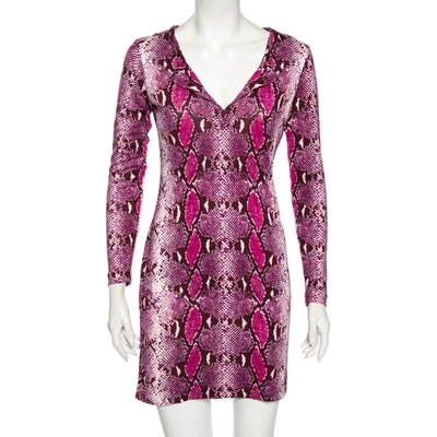 Pre-owned Diane Von Furstenberg Purple Animal Print Silk Reina Long Sleeve Dress S