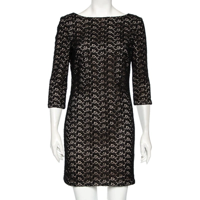 Pre-owned Diane Von Furstenberg Black Floral Pattern Cutout Lace Dress M