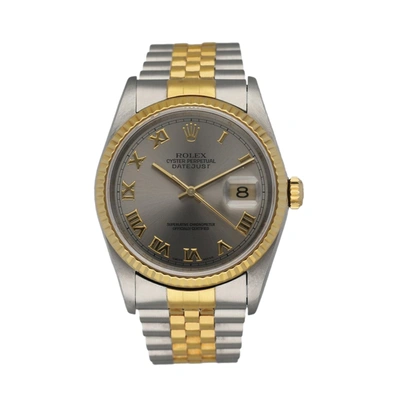 Pre-owned Rolex Silver 18k Yellow Gold And Stainless Steel Datejust 16233 Men's Wristwatch 36 Mm