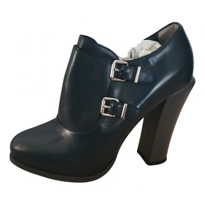 Pre-owned Fendi Leather Ankle Boots In Navy