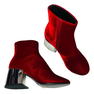 Pre-owned Maison Margiela Velvet Ankle Boots In Red