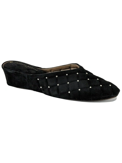 Jacques Levine Quilted Suede Studded Wedge Slippers In Black
