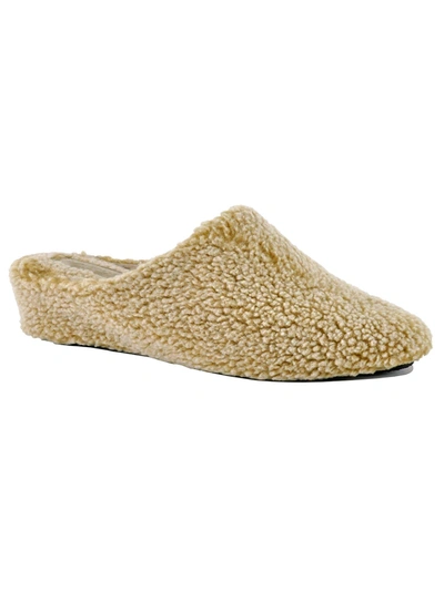 Jacques Levine Faux-fur Wedge Slippers In Tan