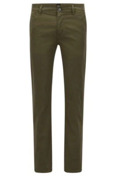 Hugo Boss - Slim Fit Casual Chinos In Brushed Stretch Cotton - Dark Green