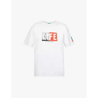 Benetton Womens White Marilyn Life Logo Cotton-jersey T-shirt S