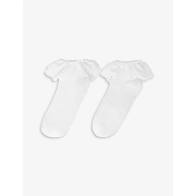 Maje Bonneterie Frilled Cotton-blend Socks In Blanc