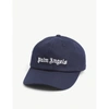 PALM ANGELS PALM ANGELS MEN'S NAVY BLUE WHITE LOGO-EMBROIDERED COTTON BASEBALL CAP,47507716