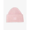 Acne Studios Pansy Face Patch Rib Wool Beanie In Blush Pink