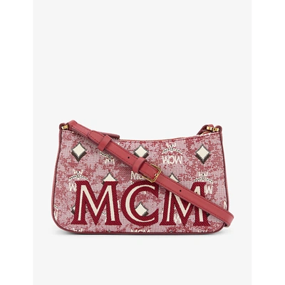 Mcm Womens Red Logo-embroidered Canvas Jacquard Cross-body Bag