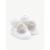 THE LITTLE WHITE COMPANY THE LITTLE WHITE COMPANY WHITE POMPOM-EMBELLISHED COTTON-KNIT BOOTIES 0-12 MONTHS,27843446