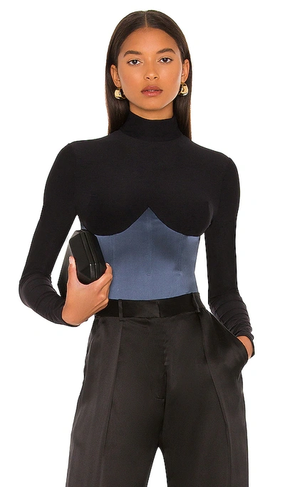 Fleur Du Mal Mock Neck Long Sleeve Bodysuit In Black