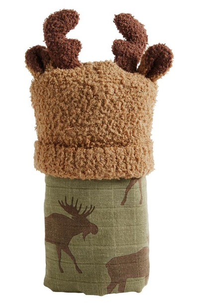 Mud Pie Babies' Moose Hat & Blanket Set In Green