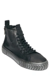 Karl Lagerfeld Men's Metallic Leather Double Back Zip High Top Sneakers In Black