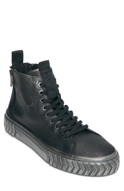 Karl Lagerfeld Men's Metallic Leather Double Back Zip High Top Sneakers In Black