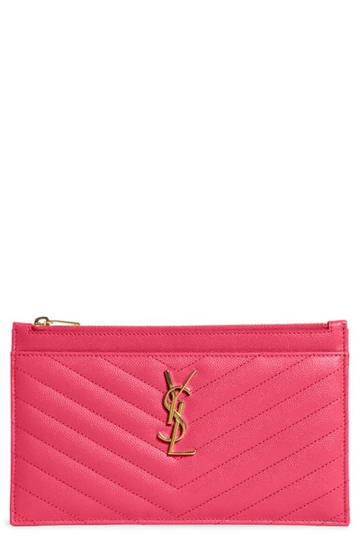 Saint Laurent Monogramme Grain De Poudre Bill Pouch Wallet In Fuxia