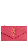 Saint Laurent Zip & Flap Matelassé Card Case In Fuxia Couture