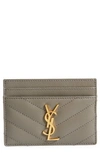 Saint Laurent Monogram Quilted Leather Credit Card Case In Fog