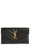 Saint Laurent Zip & Flap Matelassé Card Case In Nero