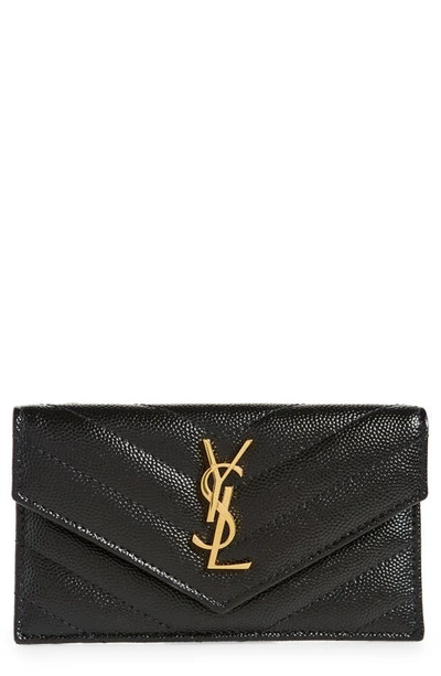 Saint Laurent Zip & Flap Matelassé Card Case In Nero