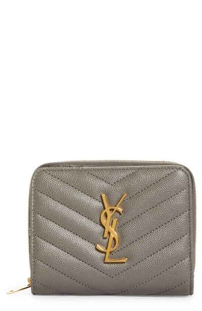 Saint Laurent Monogram Matelassé Leather Wallet In Fog