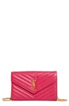 Saint Laurent Large Monogram Quilted Leather Wallet On A Chain In Fuxia Couture