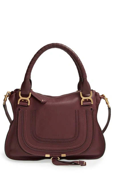 Chloé Medium Marcie Calfskin Leather Satchel In Burgundy