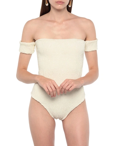 Solid & Striped One-piece Swimsuits In Ivory