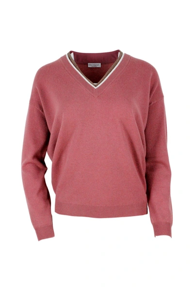 Brunello Cucinelli V-neck Sweater In Pink