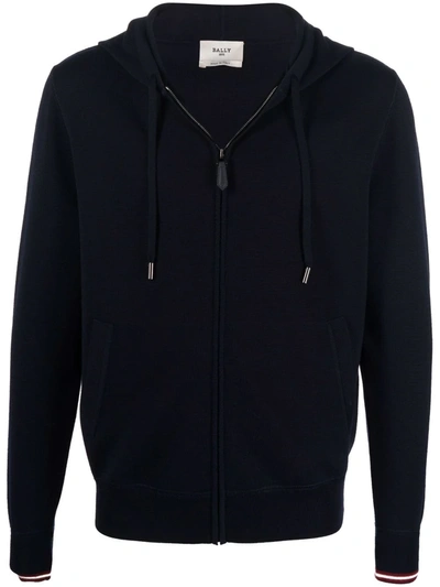 Bally Long-sleeved Zipped-up Hoodie In Blue