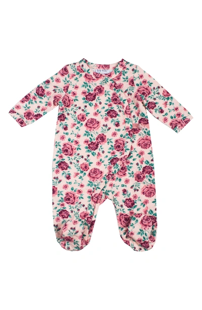 Nicole Miller Babies' Floral Print Knit Footie In Blush