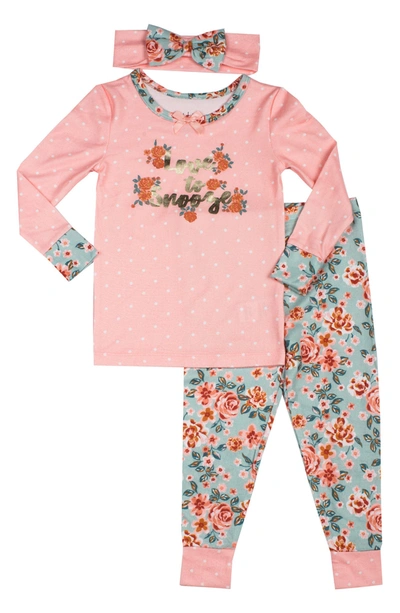 Nicole Miller Babies' Floral Print Pajama & Headband Set In Blush