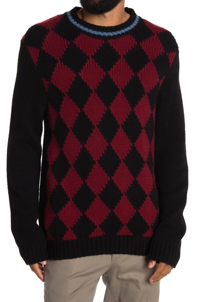 Valentino Diamond Print Cashmere Pullover Sweater In Nero/ Rosso/ Cobalto